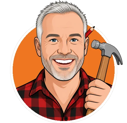 Cartoon of a smiling carpenter holding a hammer